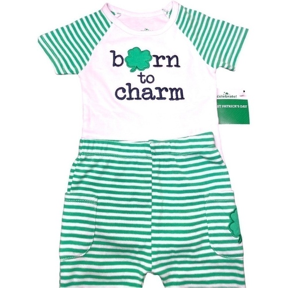 Way to Celebrate NWT Unisex Born to Charm St Patrick’s Day Outfit Size 0-3 Mos - Picture 2 of 15